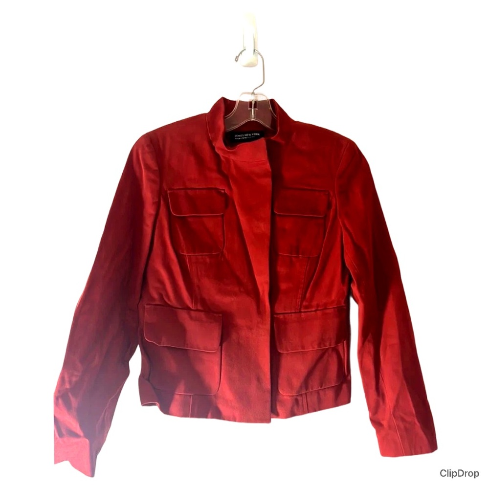 Jones New York red petite jacket metal snap